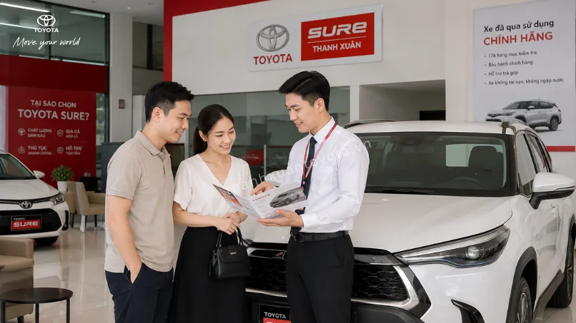 Khách hàng an tâm nhận bàn giao xe cũ chất lượng tại hệ thống Toyota Sure