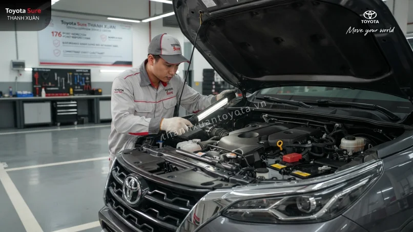 Khoang động cơ xe cũ được đại lý Toyota Sure cam kết không đâm đụng thủy kích